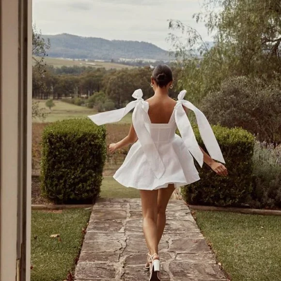 DISSH AISLE PEARL LINEN BOW MINI DRESS *NWT* AU 8 US 4 EU 36 - Picture 4 of 6